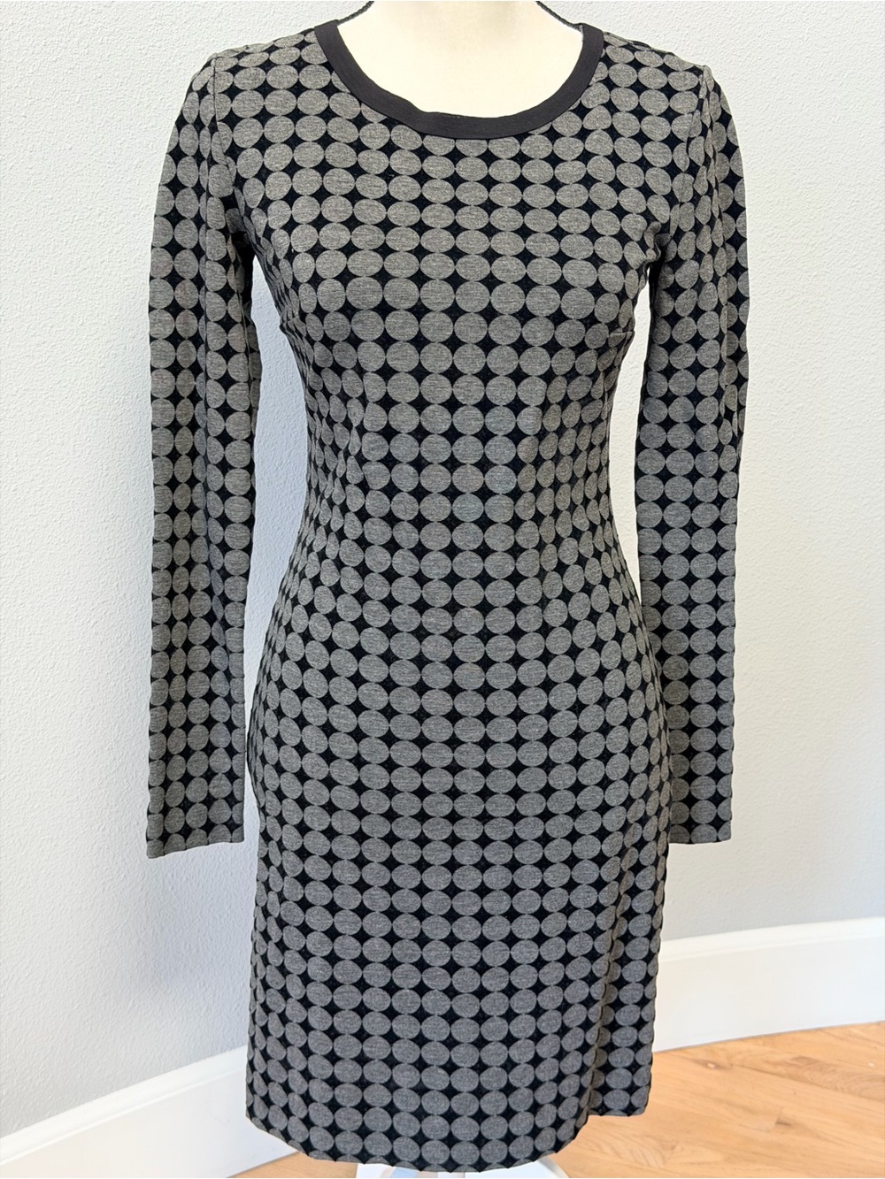 Nicole Miller Artelier Geometric Flocked Dot Dress Charcoal Black S
